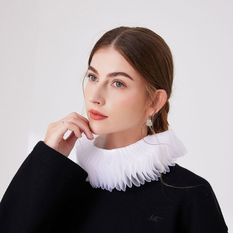 Victorian Renaissance Mesh Ruffle Collar Small Neck Ruff for Halloween Carnivals