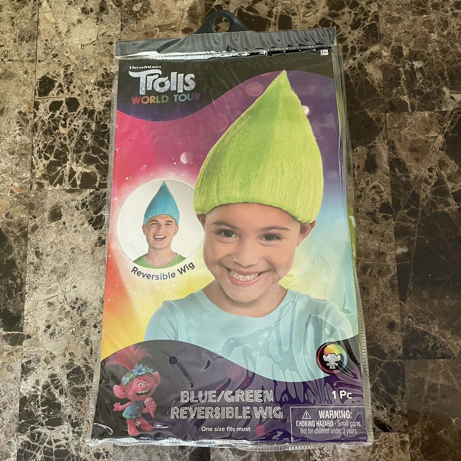Dreamworks Trolls World Tour Blue/Green Reversible Wig Unisex One Size NEW