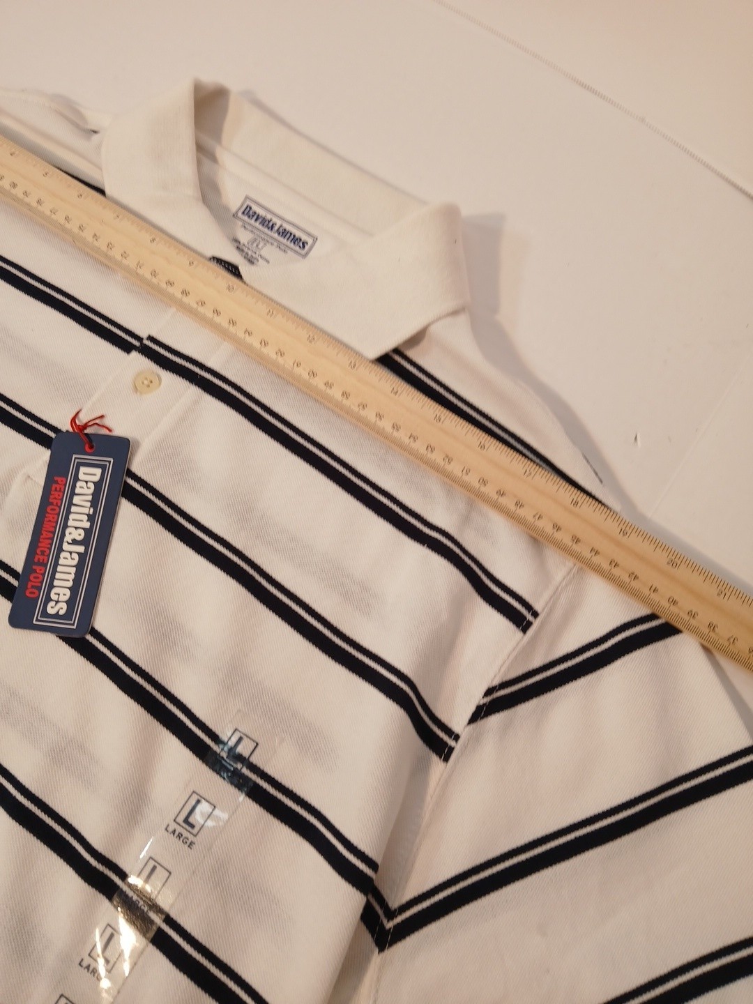 Two Mens PERFORMANCE POLO David & James B&W/W&B Striped Sz Lg