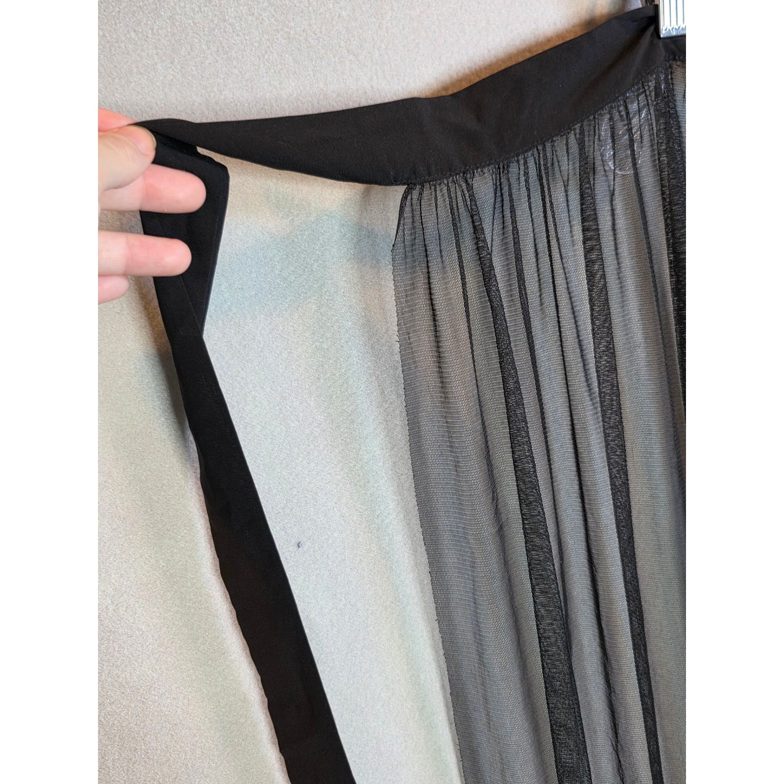 Haoduoyi Black Sheer Mesh Maxi Skirt Tulle Overlay Gothic Festival High Slit S/M