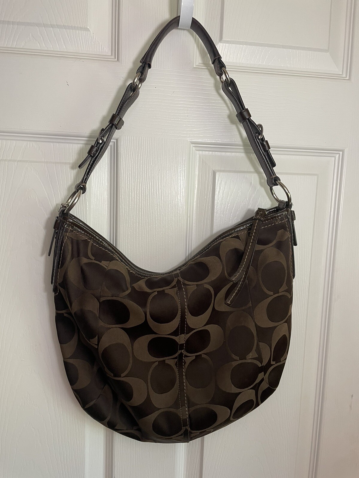 Coach Signature CC Monogram Hobo Bag Brown Y2K Shoulder Handbag Purse EUC VTG