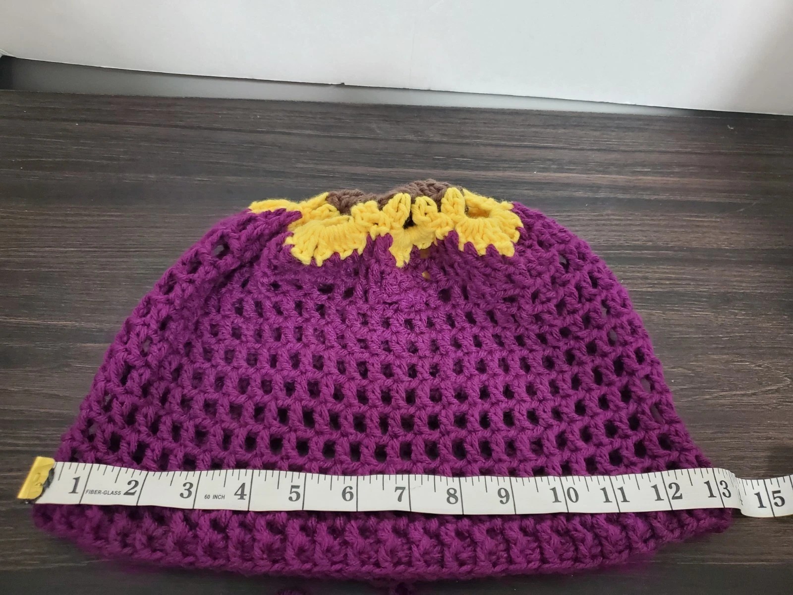 Crochet Flower Tam Slouch Hat With Drawstring Handmade One Size Dreadlock Beanie