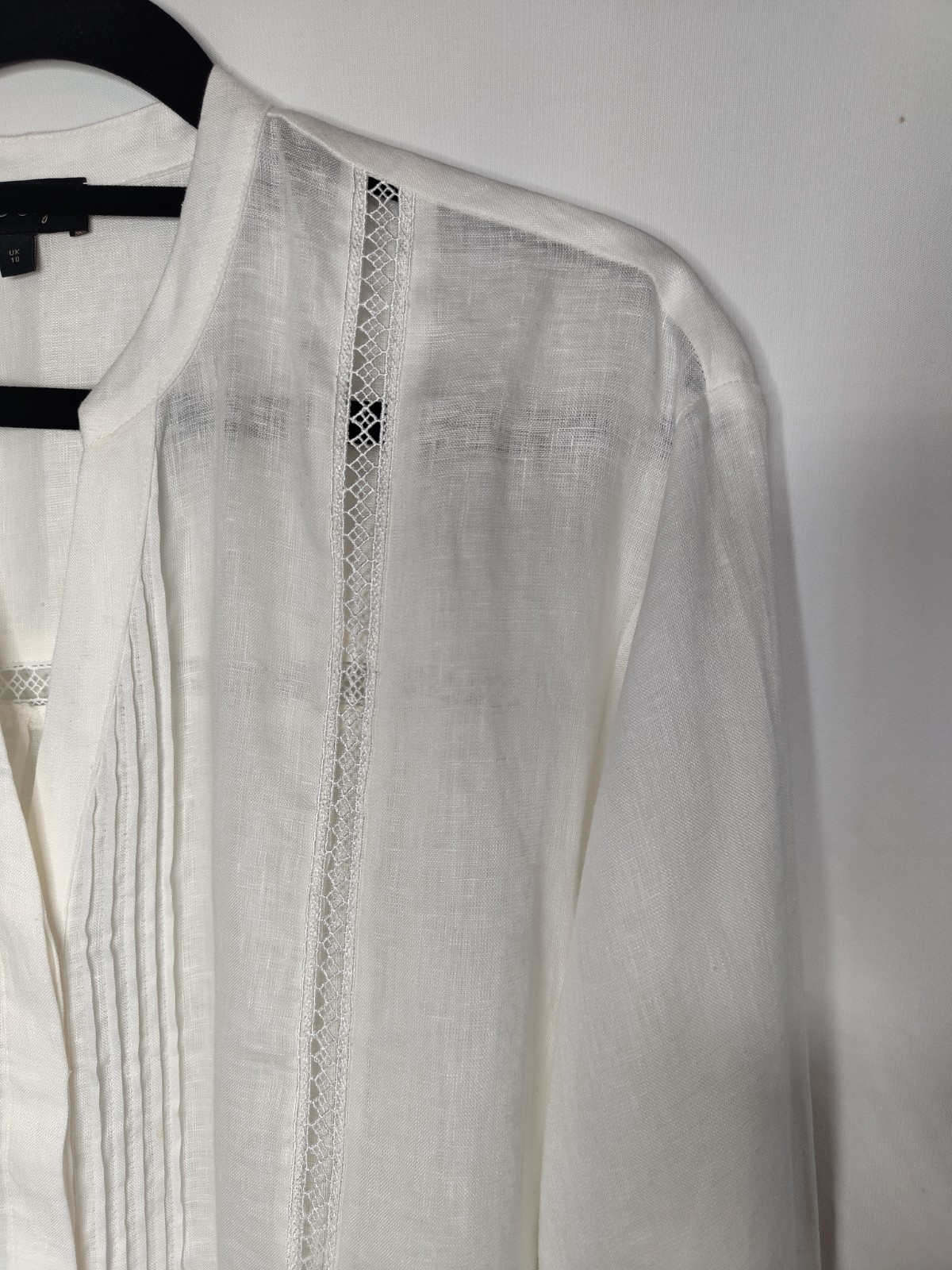 Phase Eight Ada Lace Insert Blouse Size 10 Ivory Linen Lace Oversized Shirt Top