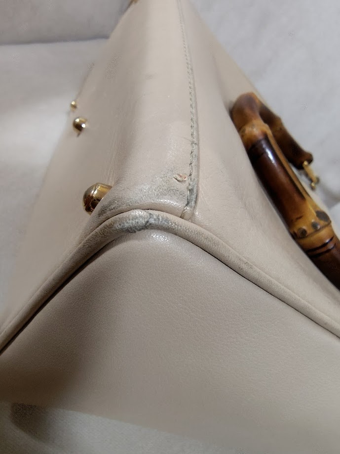 Gucci Hand Bag Bamboo 2Way Shoulder Leather Beige Authentic 333T0346