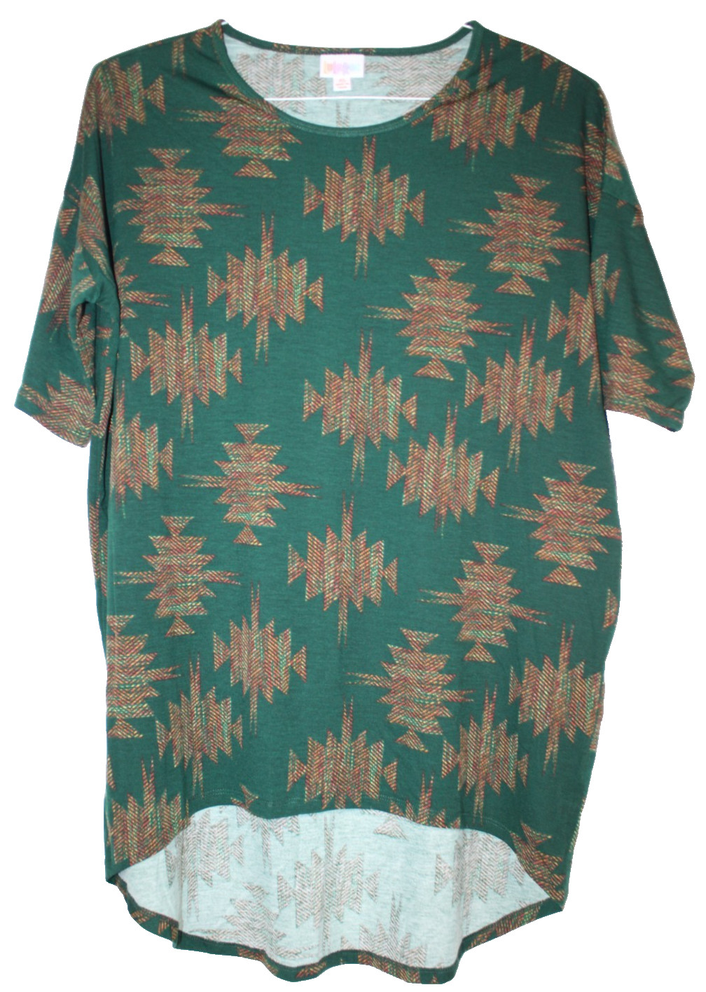 LuLaRoe IRMA T Shirt Women’s Top Short Sleeves NWT Size XS XSmall Green Aztec