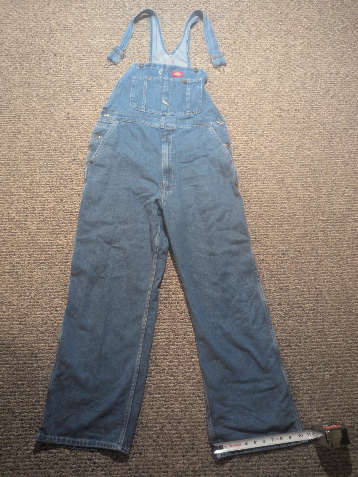 DICKIES Unisex Denim Bib Overalls 36×30 Light Wash. Gently Used. Great Condition