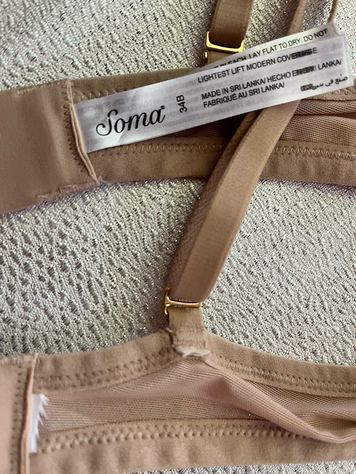 NWOT Set 2 Soma Bras Lightest Lift T Shirt UW MultiWay Straps Beige Nude Tan 34B