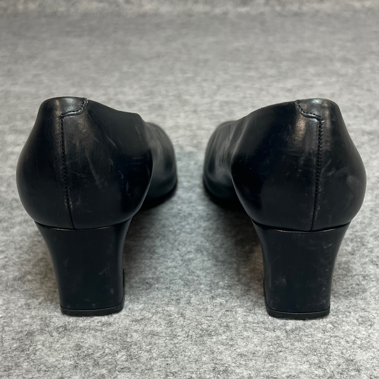 Amalfi Italy Navy Blue Leather Square Toe Block Heel Pumps Career Women Size 7.5