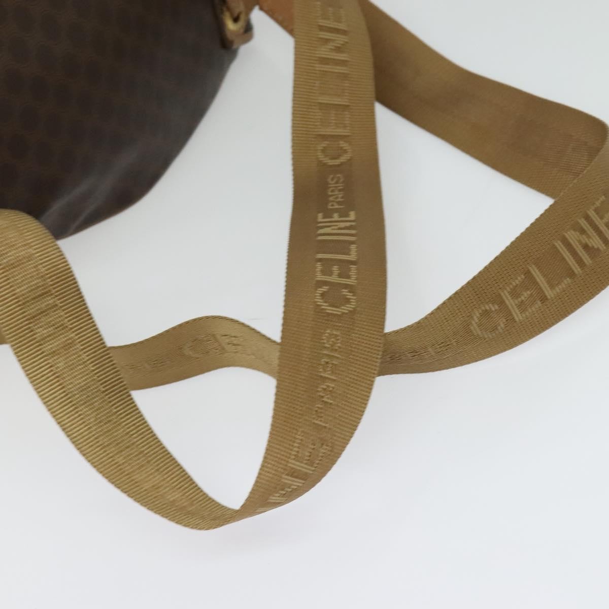 CELINE Macadam Canvas Backpack PVC Leather Brown Gold Auth hk2918