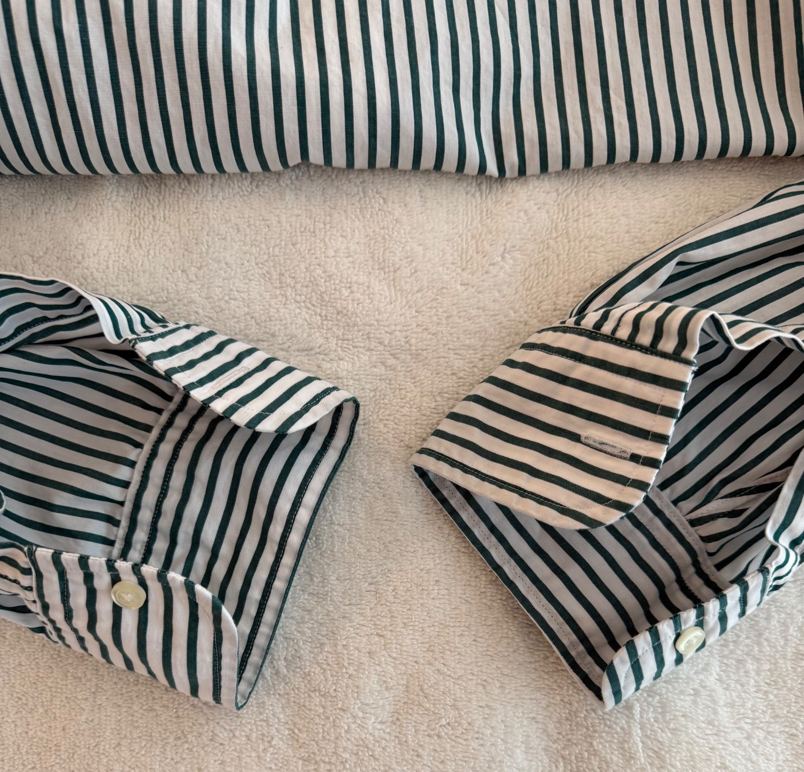 J Press – Worn Once – Hunter Green, Butcher Stripe Button Down Size 15 1/2 x 35