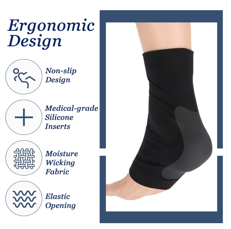 2 PCS Achilles Tendon Heel Protector Ankle Support Sock Open Toe Black