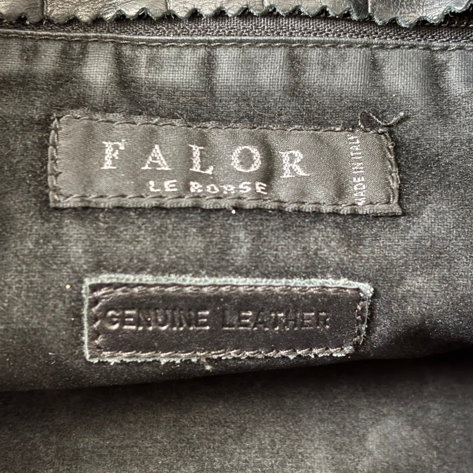 Falor Le Borse Crocodile Embossed Leather Shoulder Bag Black Made in Italy