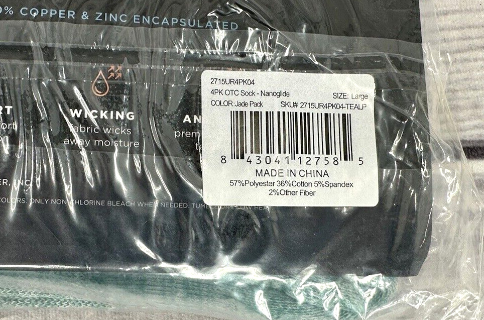 TOMMIE COPPER 4 PACK OVER THE CALF NANOGLIDE COMPRESSION SOCKS Size Large JADE