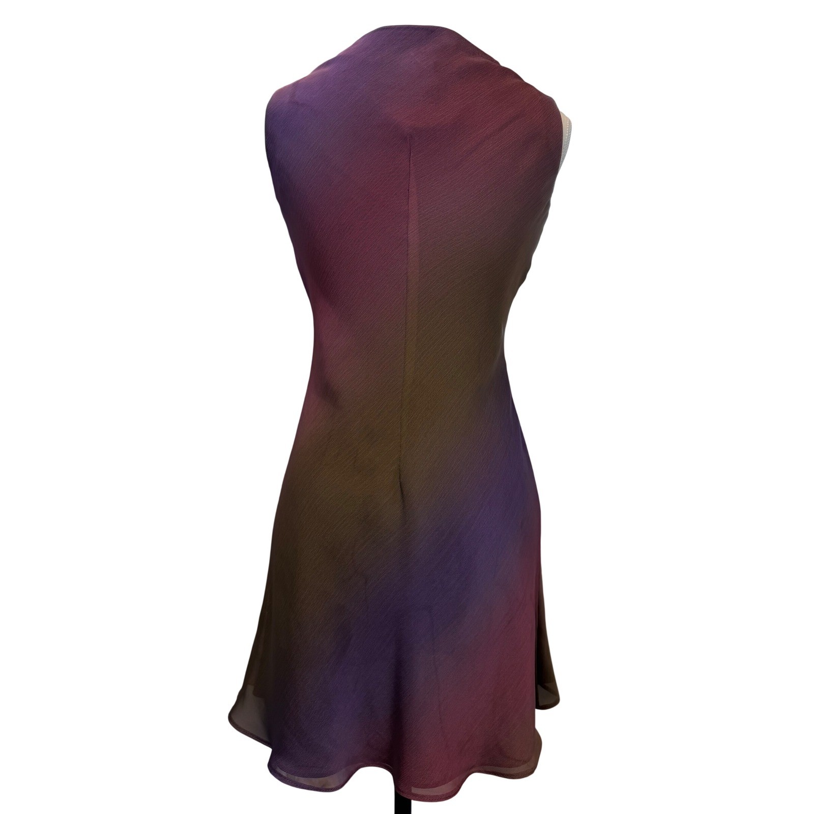 VTG Allen Schwartz Sz 2 Rainbow Ombre Cowl Neck Mini Dress Purple Green Y2K 90’s