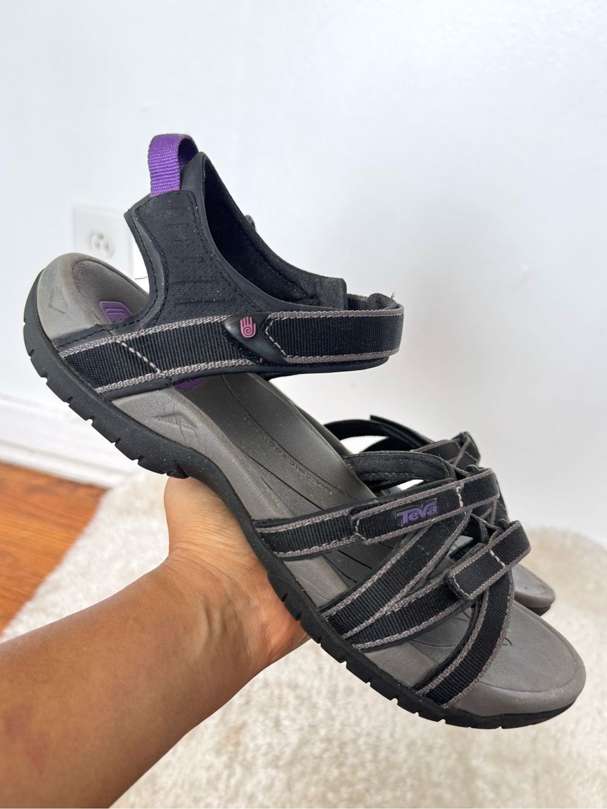 Teva Tirra Black Grey Purple Sandals br Multi-Strap Sport Sandal Women Sz 11