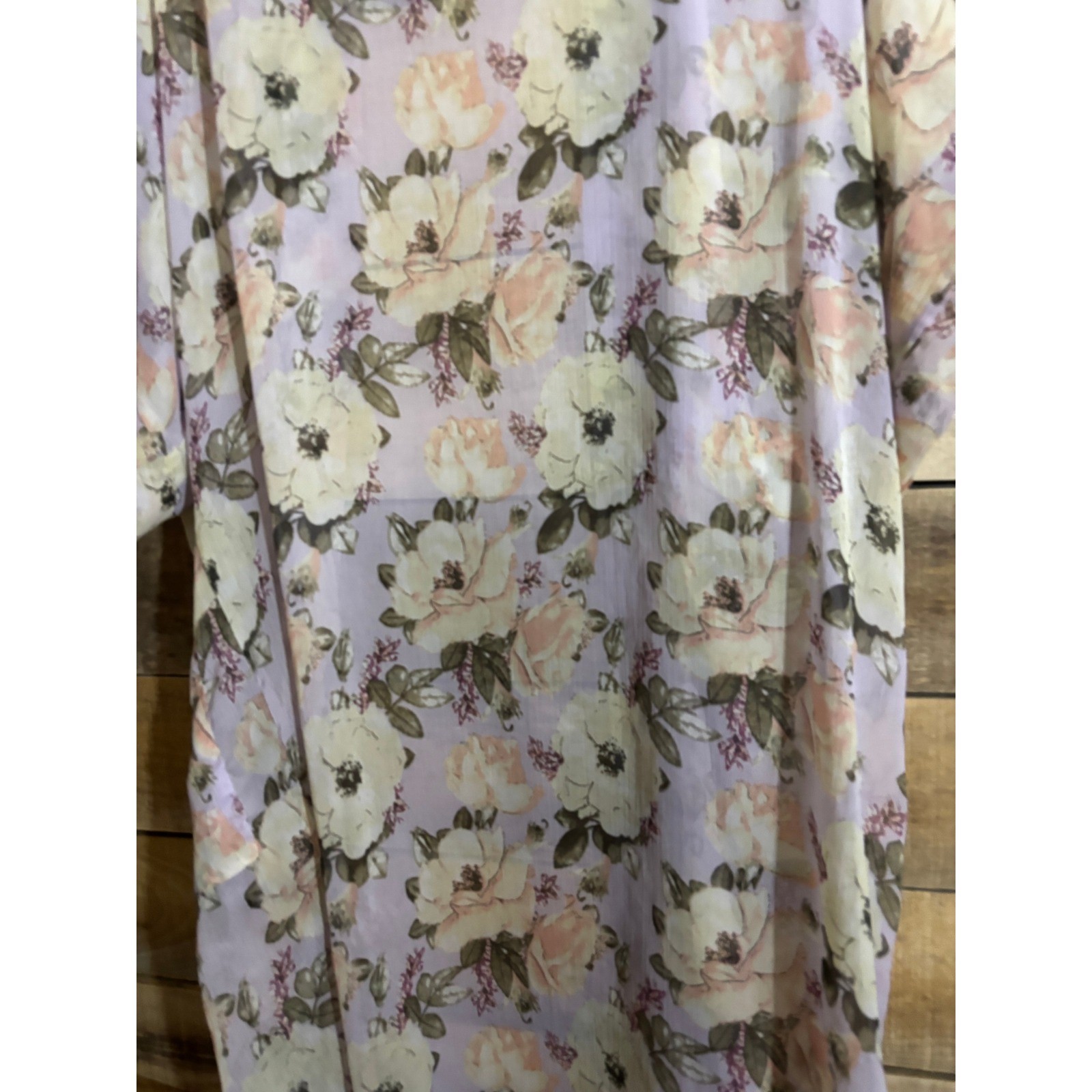 Floral Sheer Kimono Duster Lavender Purple Rose Print Open Front Cover Up Boho