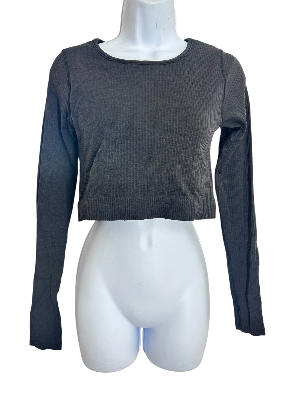 Lululemon Ebb to Street Cropped Long Sleeve Ribbed Bra Top size 8 Charcoal
