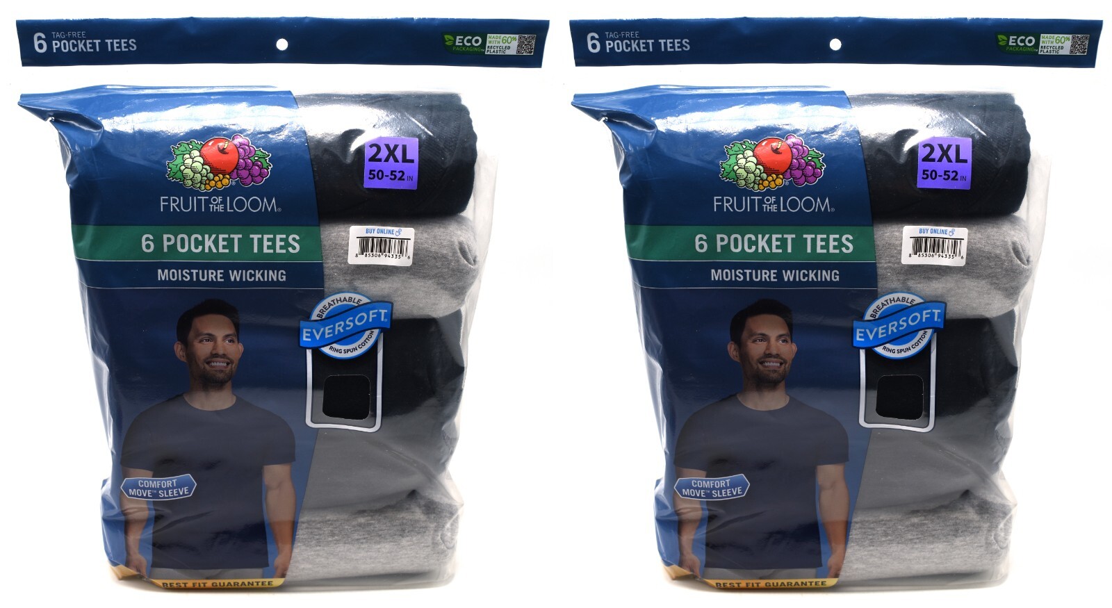 12 Fruit Of The Loom 2XL 50-52 Black Gray Pocket T-Shirts 2EG 127-132 CM