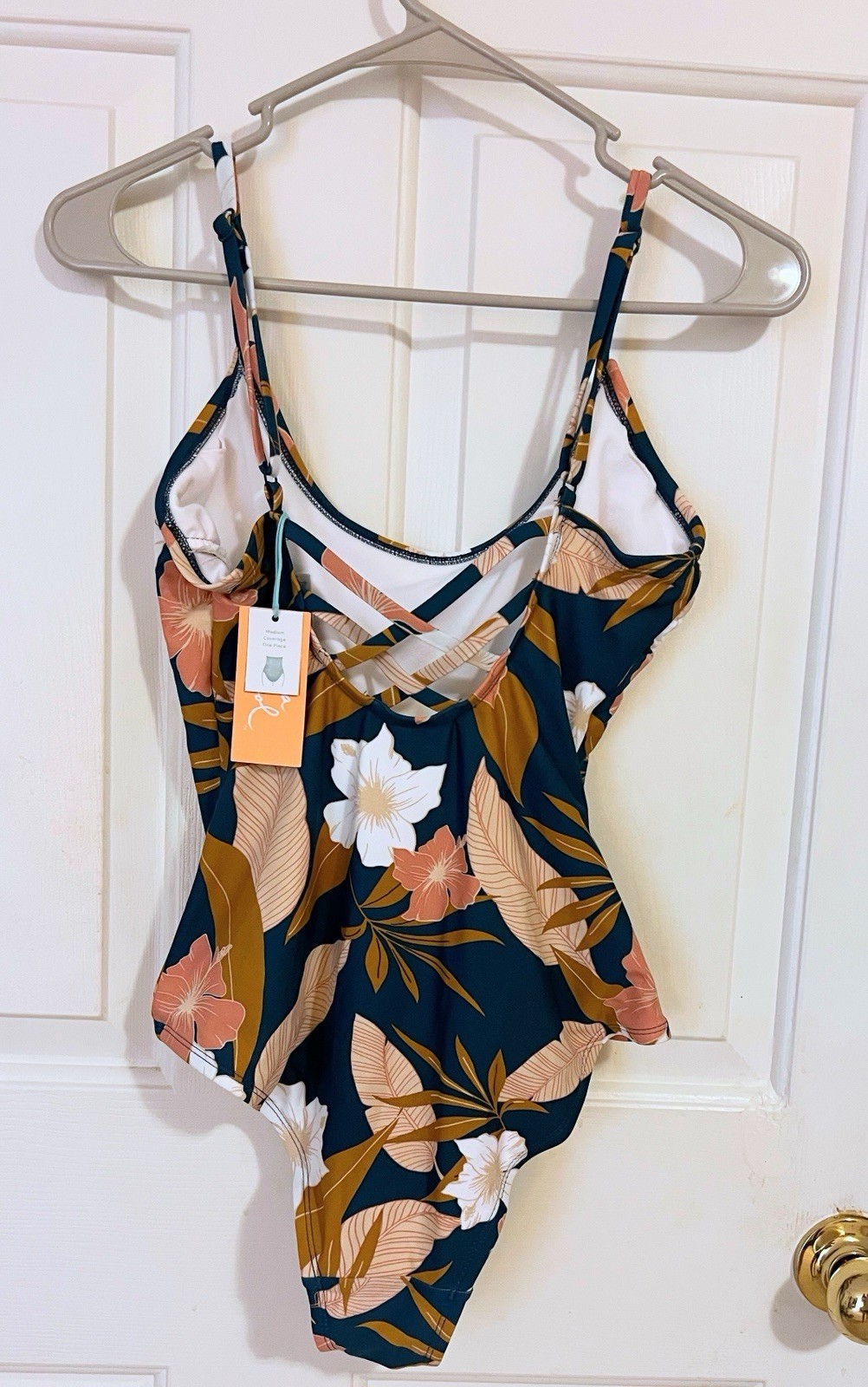 Woman’s Tropical Green and Coral One Piece Swimsuit Size Medium By Kona Sol NWT