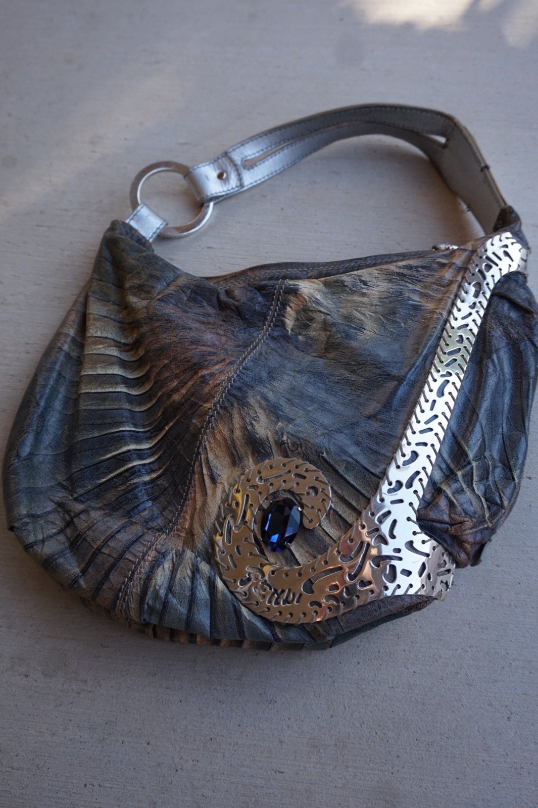 Vintage Custom Fendi Oyster Leather Sterling Silver Hand Bag Purse