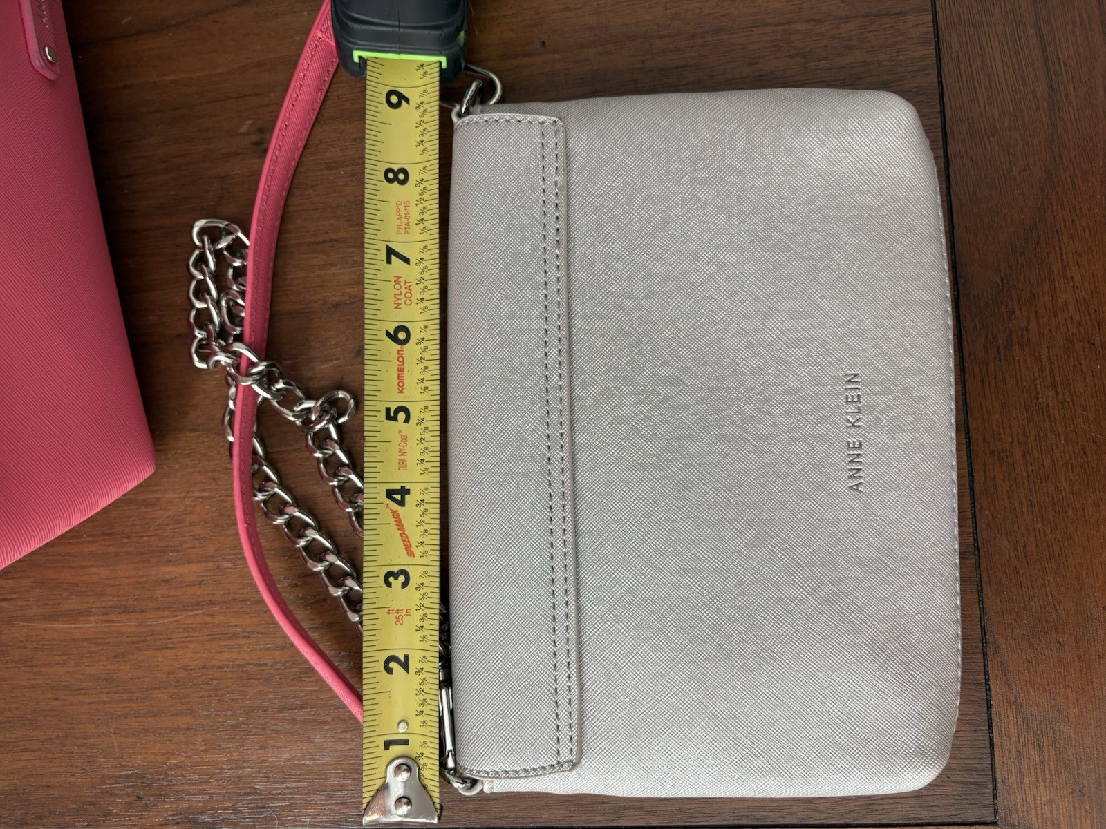 Anne Klein Large Pink Tote Bag w/ Silver Chain Strap Pocketbook Pouch
