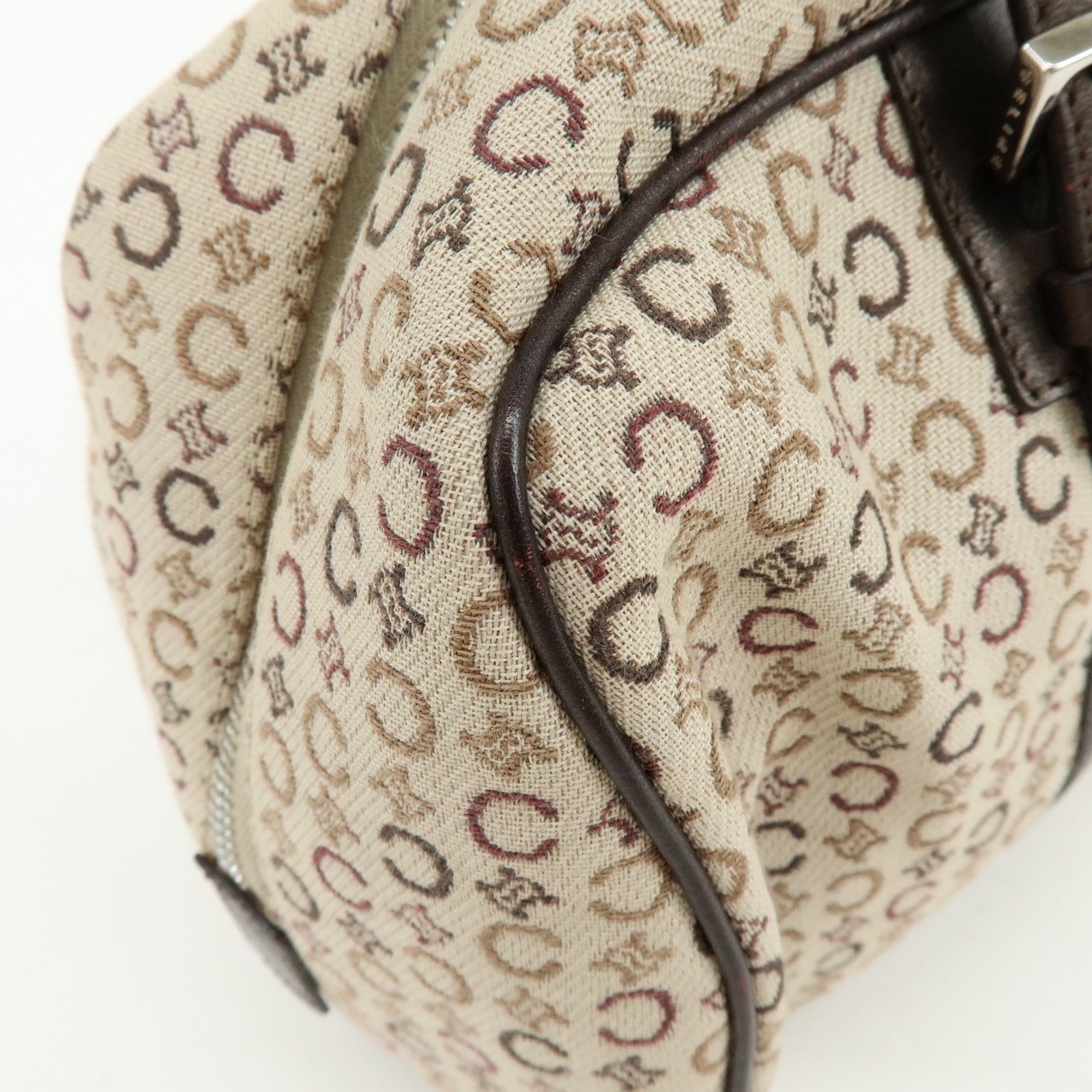 CELINE C Macadam Canvas Leather Hand Bag Boston Bag Beige Brown Auth Used F/S