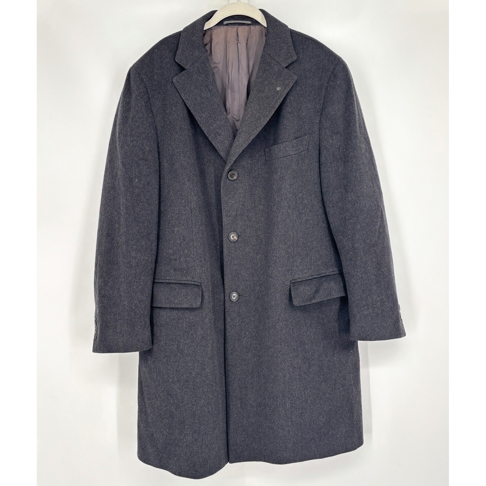 Ermenegildo Zegna Soft Wool Overcoat Charcoal Button Front Notched Collar IT 52
