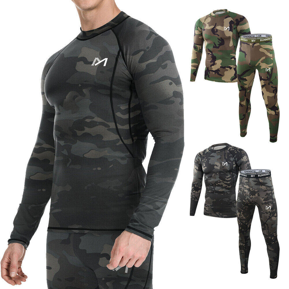 Mens Thermal Underwear Set Sport Long Johns Base Layer Warm Compression Camo Set