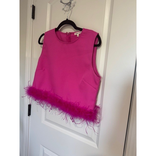 Mainstrip Hot Pink Sleeveless Feather Trim Crop Top