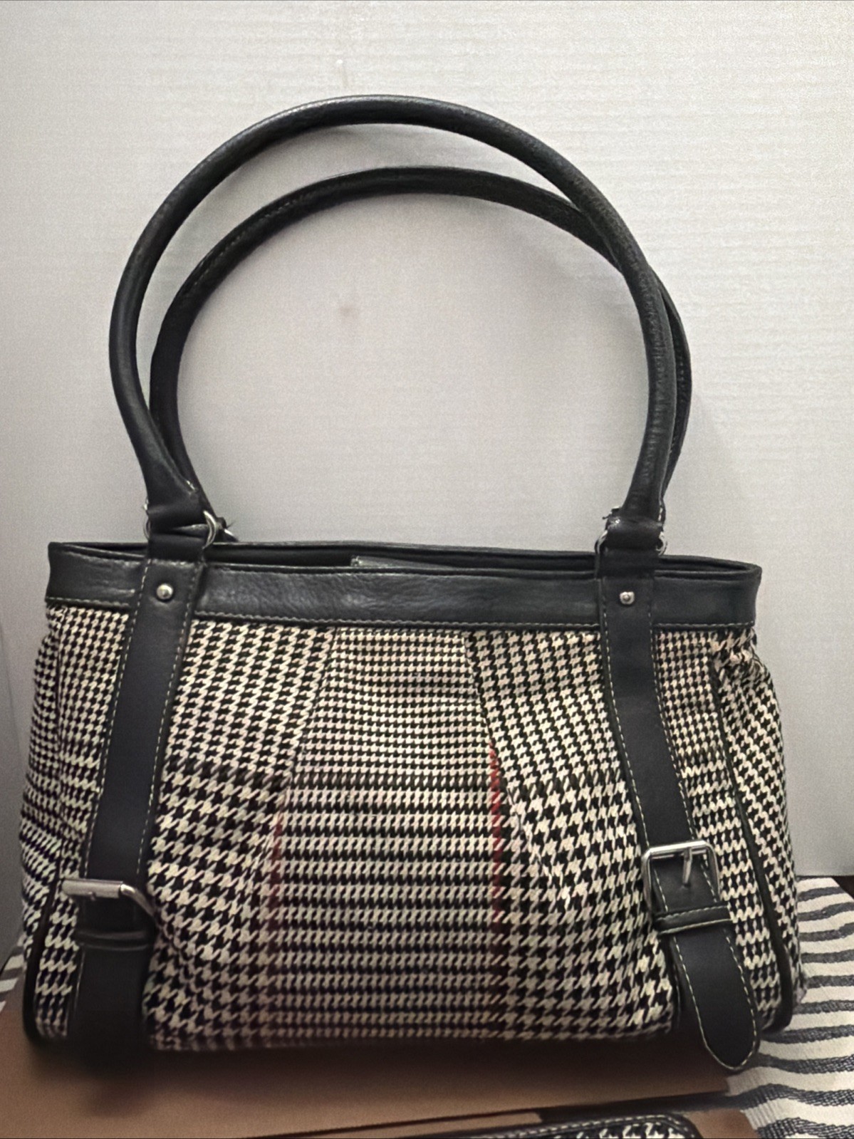 Vintage Chaps Houndstooth Structured Satchel Shoulder Bag & matching Wallet