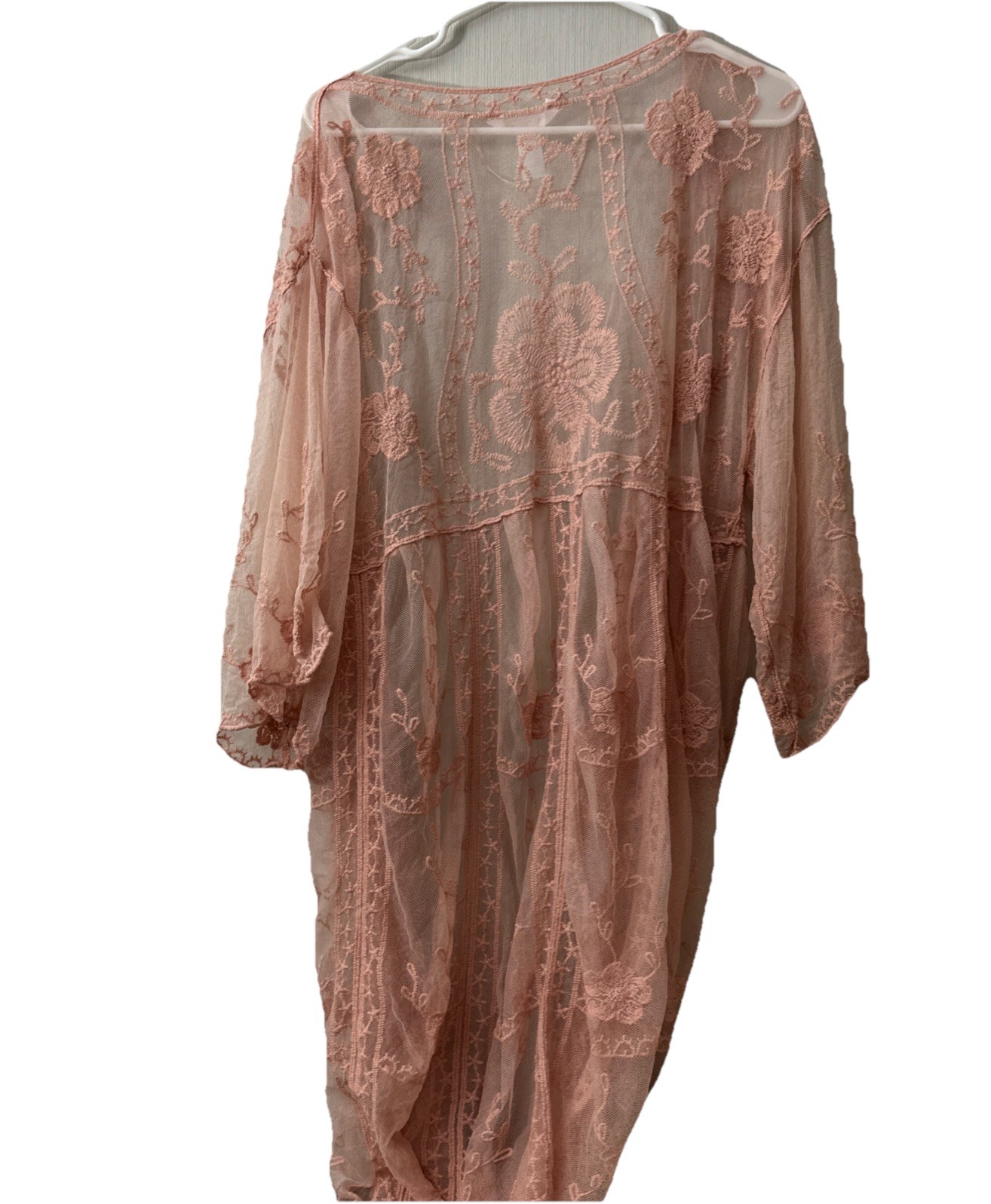 Women’s LC Lauren Conrad Pink Sheer Lace One Size Kimono Duster Cardigan cover