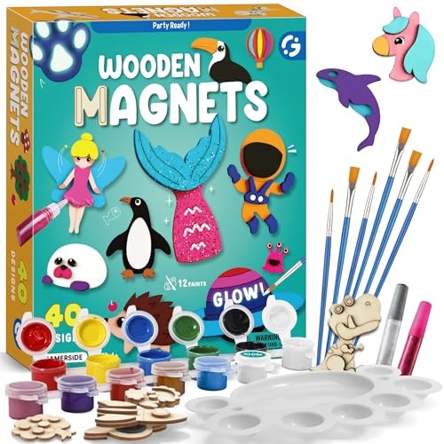 DIY Wooden Magnets Kids Crafts – 40 pcs Glow Magic Magnetic Magnets for kids