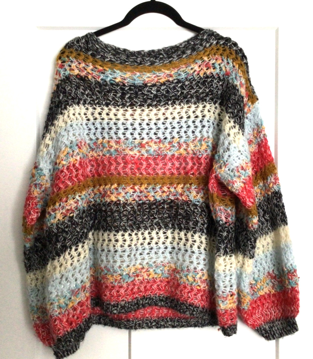 Miracle USA Multicolor open weave Sweater Boho oversized M/L
