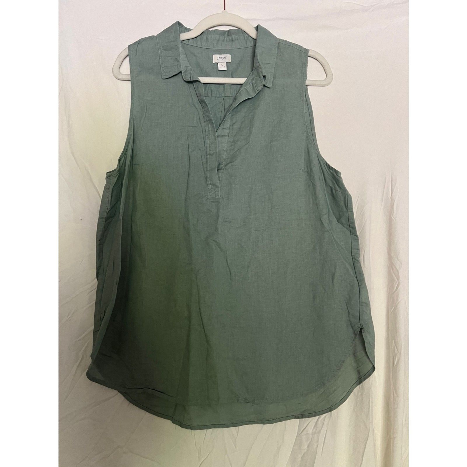 JCrew Linen Cotton Blend Sleeveless Tunic Shirt Sage Green Re-Imagined Large L