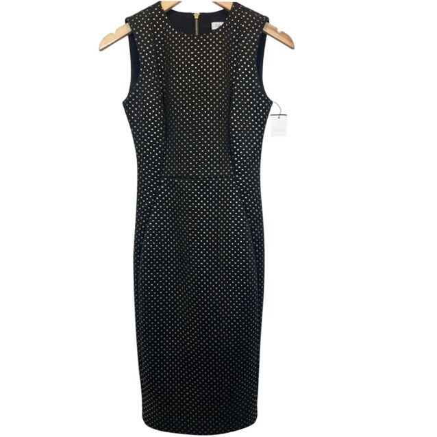 NWT Timeless Sophistication Gold Stud Calvin Klein Cocktail Midi Sheath Dress 2