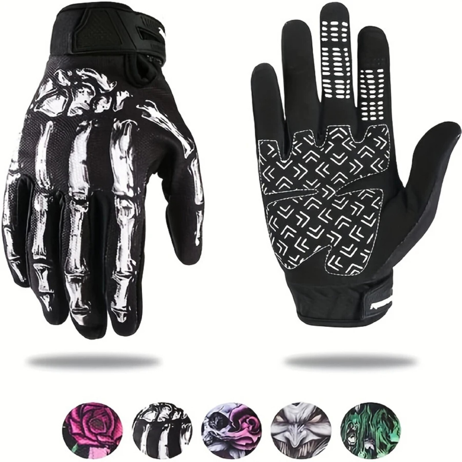 Biker Skeleton Bone Gloves Racing Cycling Motorcycle Mechanics Goth Full Finger
