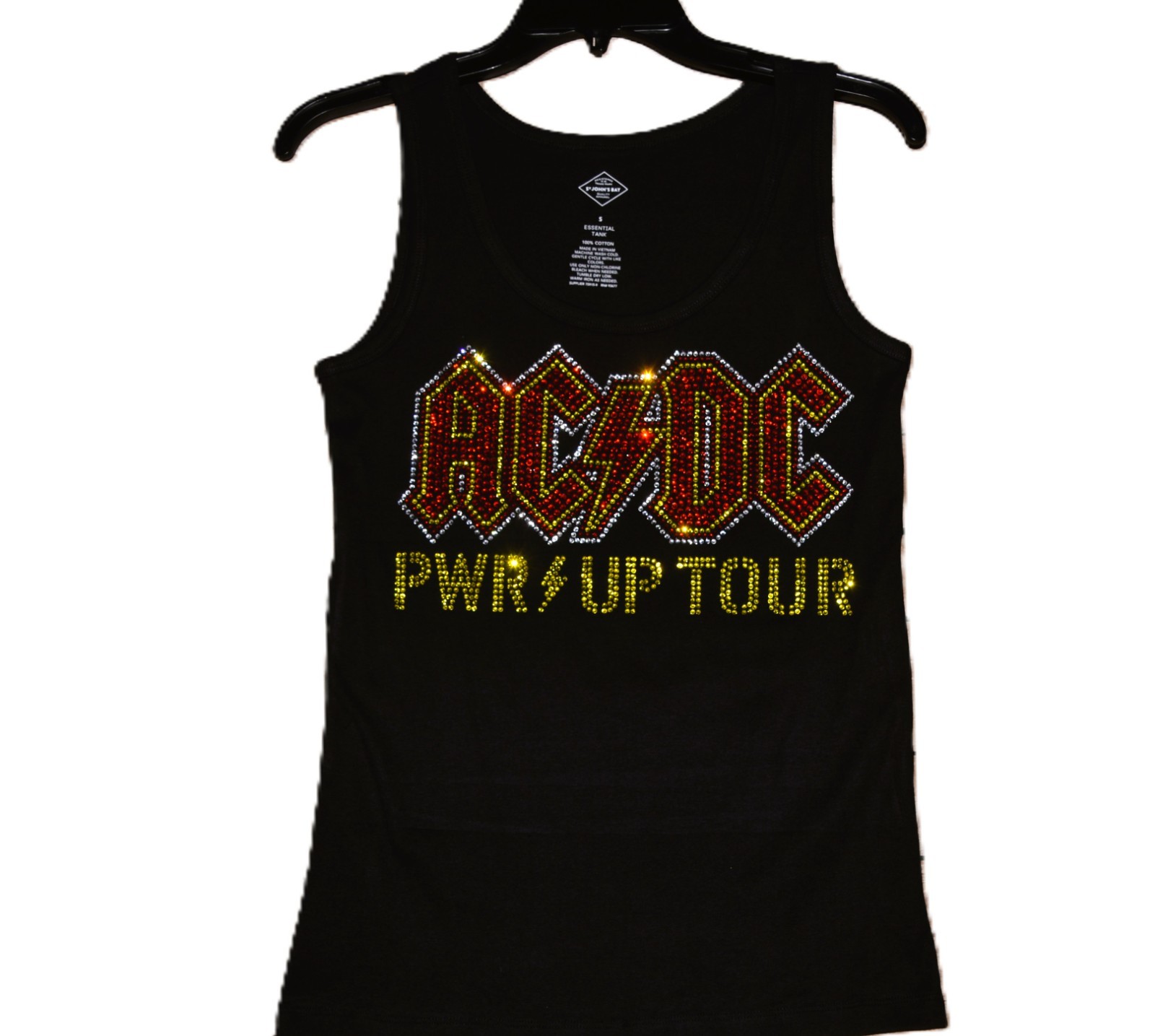 AC/DC rhinestone bling shirt or tank XS S M L XL XXL 1X 2X 3X 4X 5X red yellow