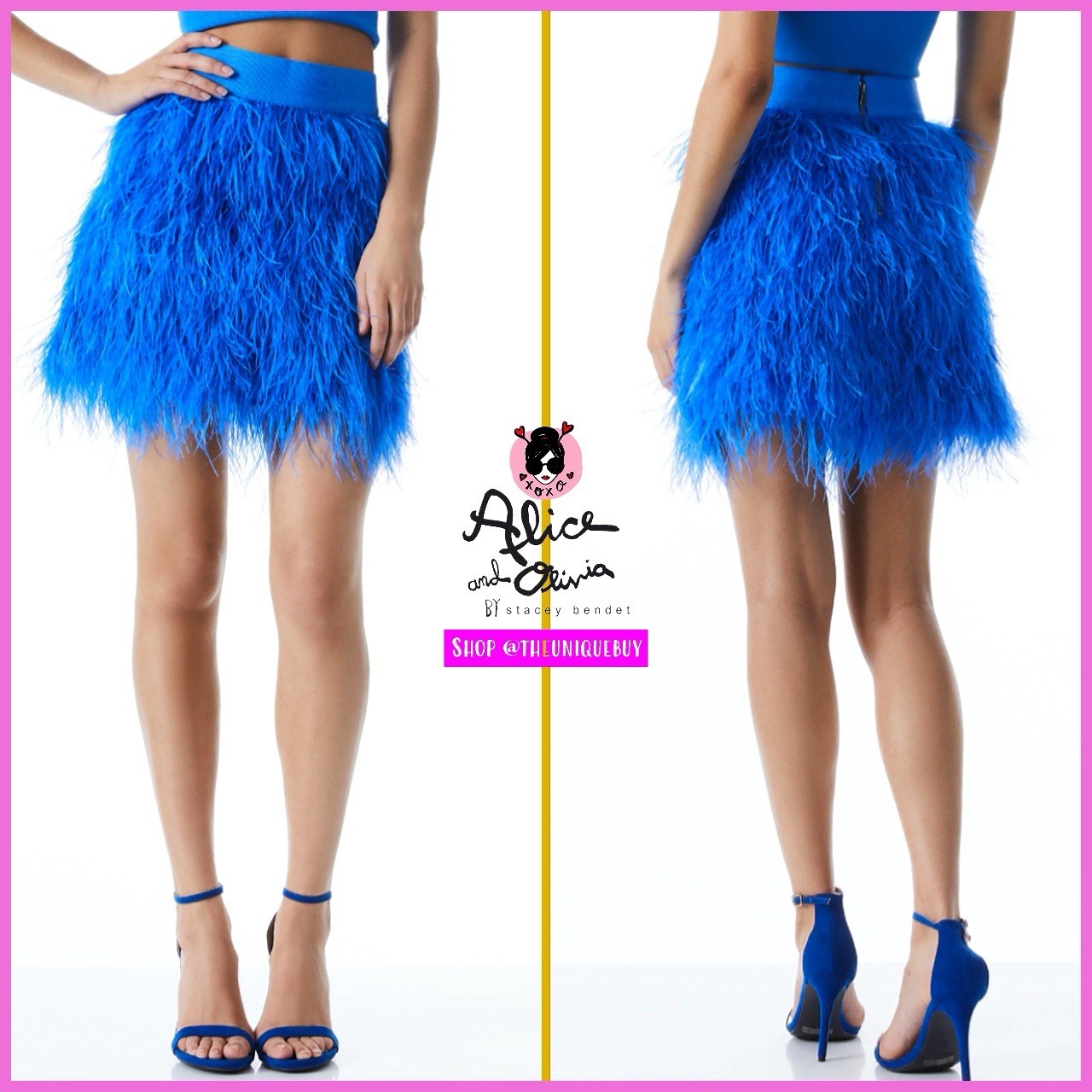 Alice + Olivia Cina Blue Ostrich Feather Mini Skirt SIZE 0