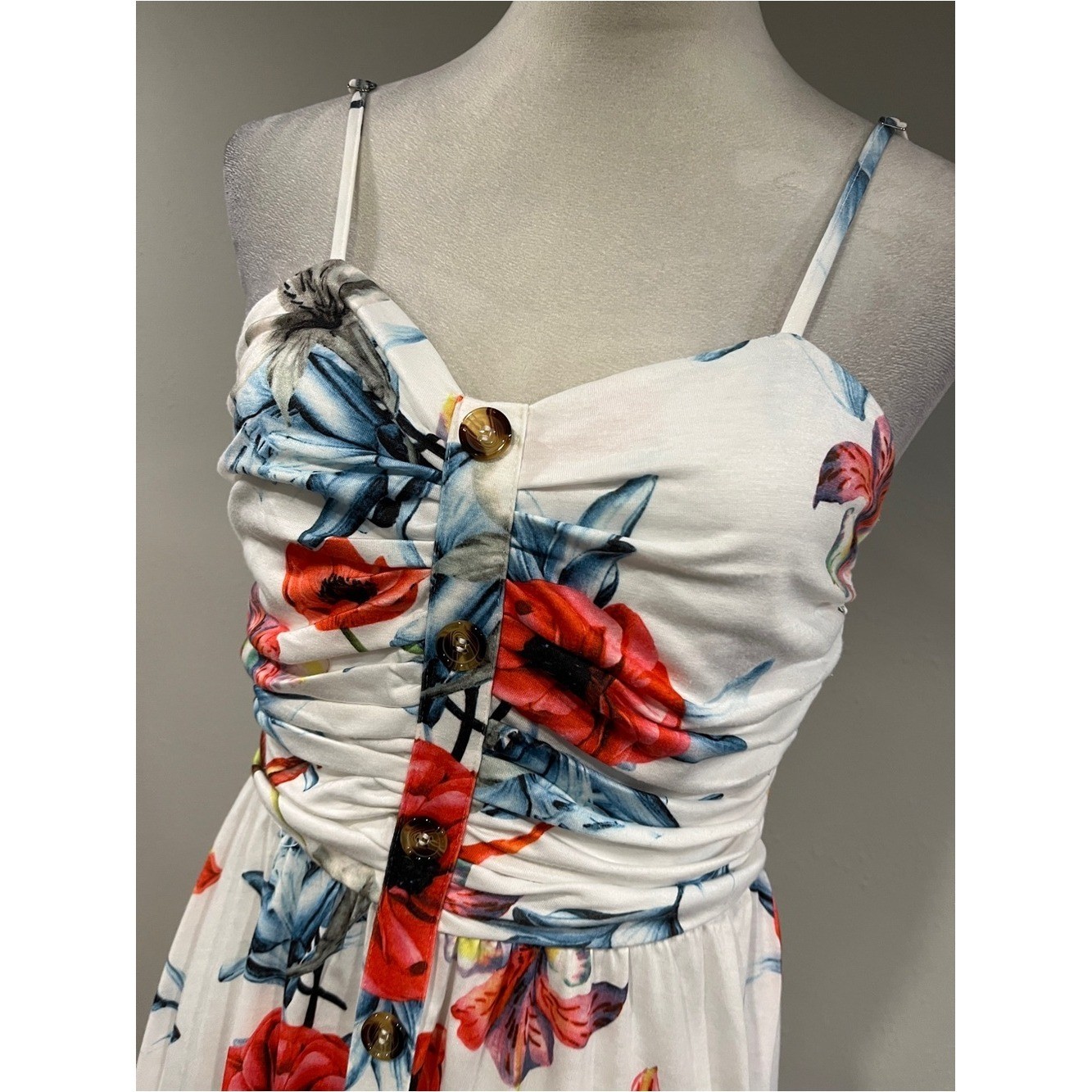 Floral fake Button-Front White midi Sundress size small