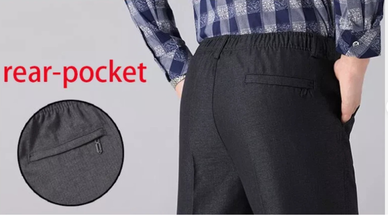 Men’s Elastic Waist Straight Leg Pant Casual Formal Trousers for Middle-Aged Men