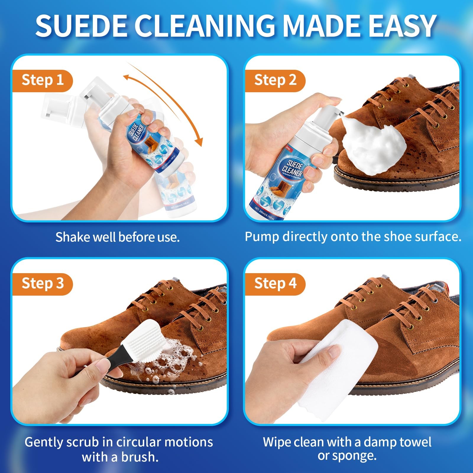 Suede Shoe Cleaner, 6.76 fl oz Suede and Nubuck Cleaning Kit with Brush & Tow…