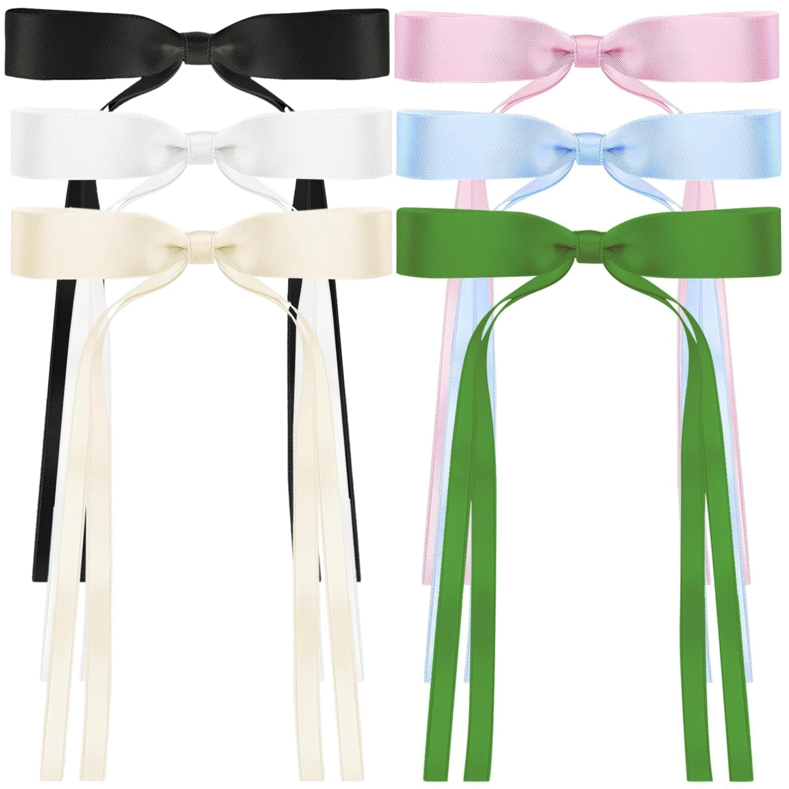 6PCS Long Tail Design 1 Count (Pack of 6), Black White Beige Pink Blue Green