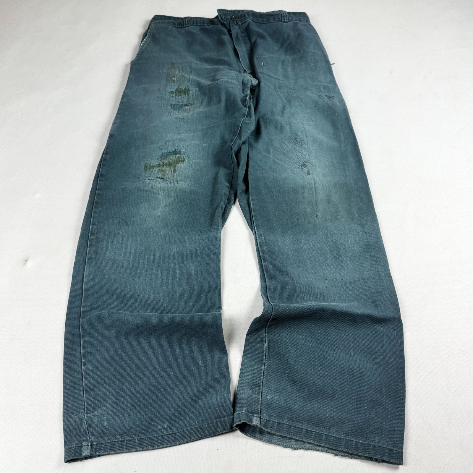 Mens Vintage Blue Workwear Carpenter Pants Utility Cotton Distressed Y2K Casual