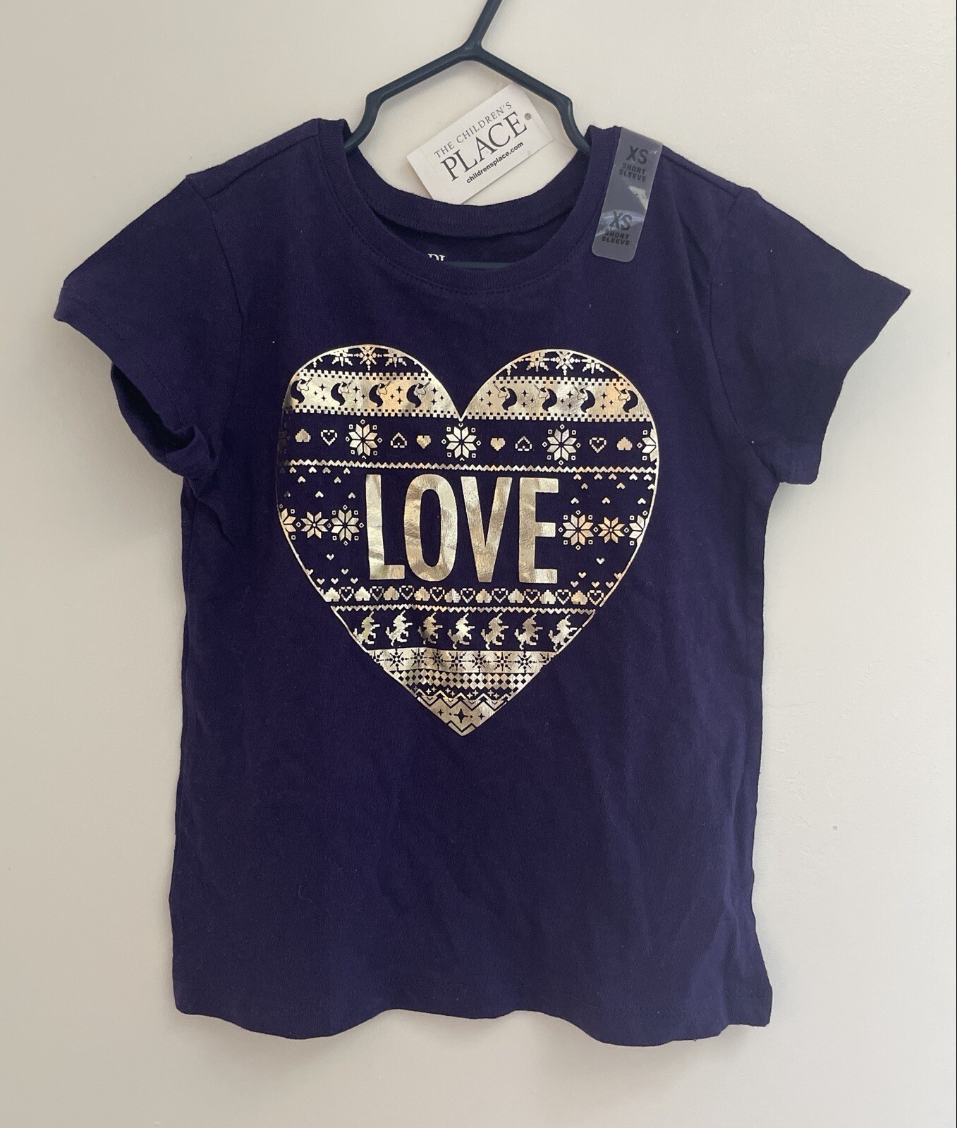 TCP Girl Patterned Heart Print Crew Neck Cotton Short Sleeve Shirt Purple XS NWT