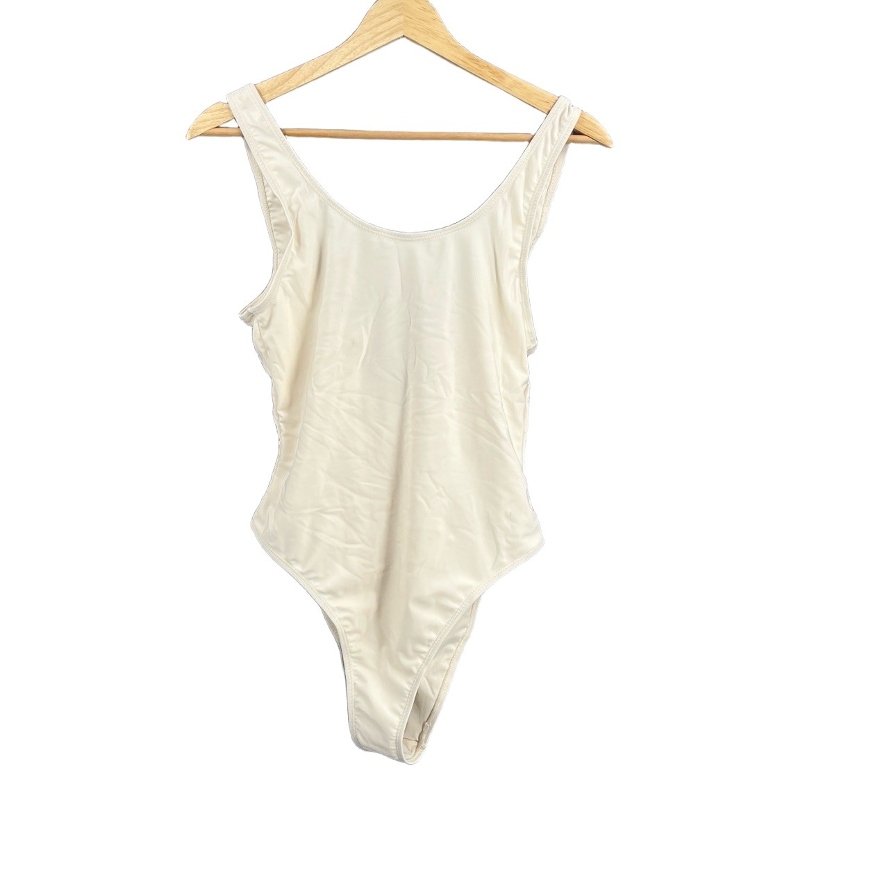 NA-KD Swimsuit One Piece Off White High Cut Leg Scoop Back Lined Medium New