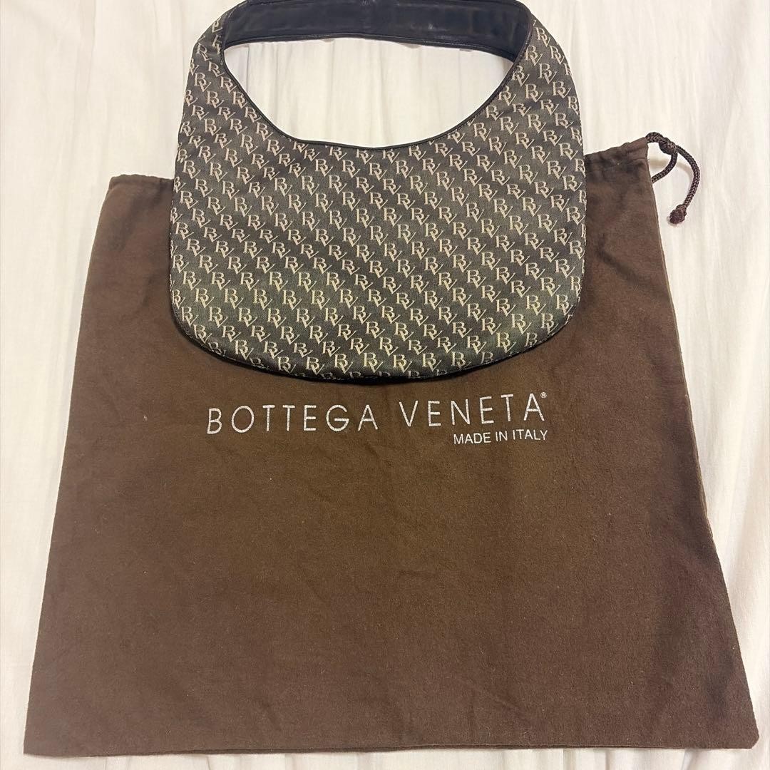 Good Condition Bottega Veneta BV Pattern Shoulder Bag Canvas x Leather Brown