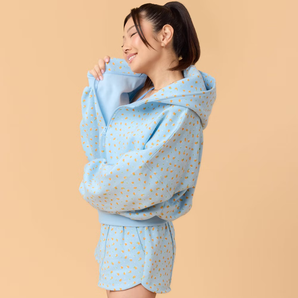 Blogilates Women Mommy & Me Marshmallow Full Zip Hooded Sweatshirt – Blue
