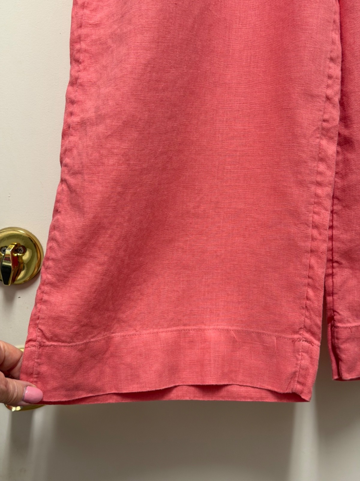 JOIE LINEN PANTS-Coral, Full Leg, Elastic Waistband, Drawstring, Pockets, Large