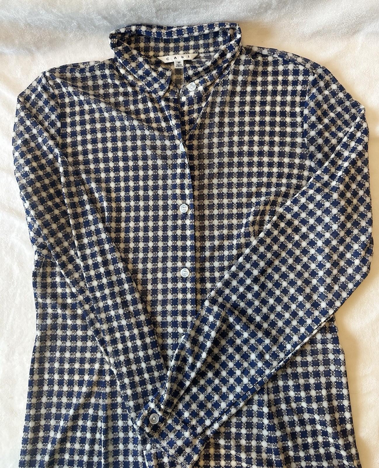 CAbi Blue White Collared Button-Down Long Sleeve Shirt Women’s M