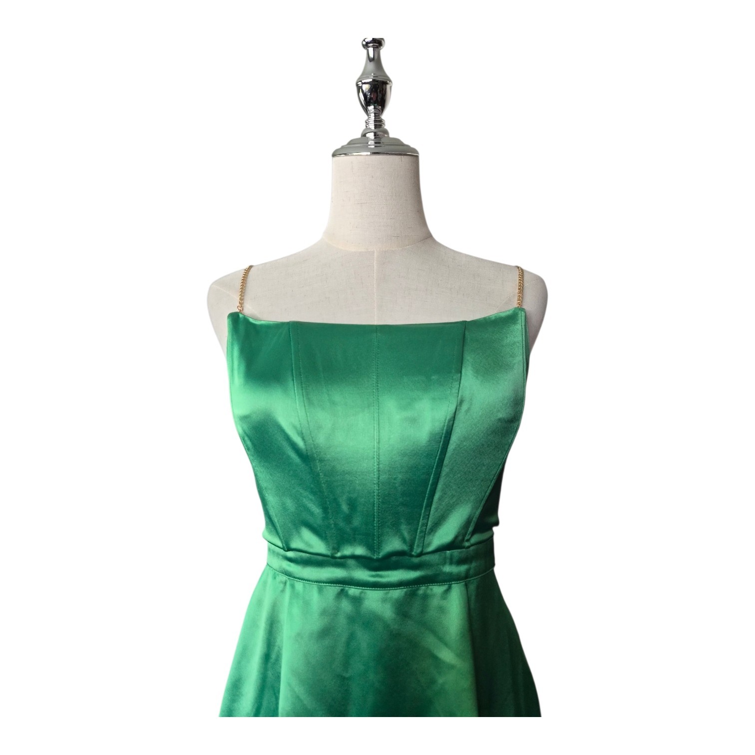 Retrofete Easton Chain Strap Mini Dress Green Satin Size Small NEW Flawed